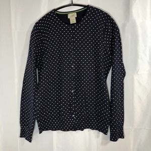 L.L. Bean Cardigan Sweater Blue Polka Dot Womens Small Buttons Lightweight
